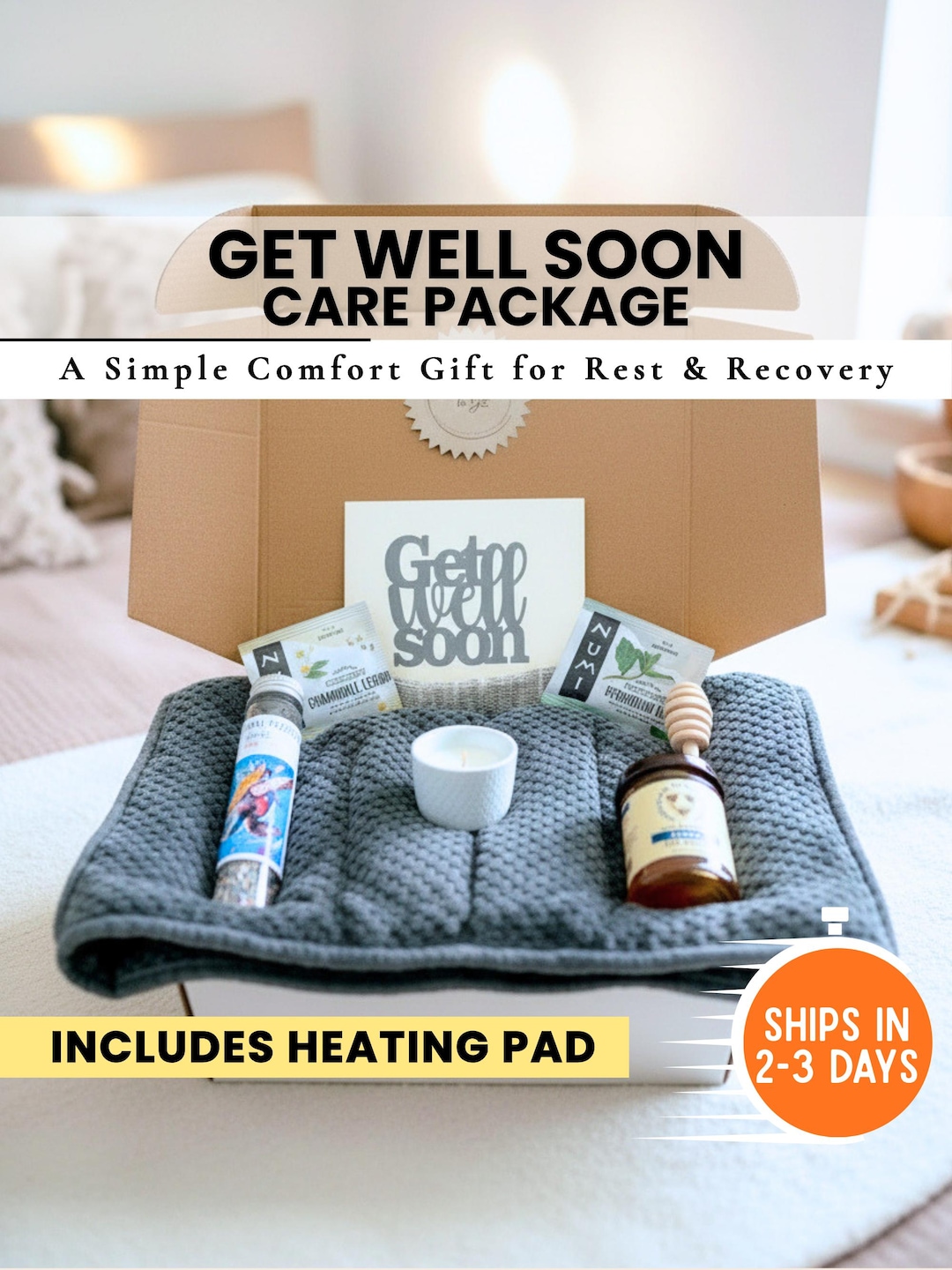 Get Well Soon Care Package Gift Box With Heating Pad & Honey, Surgery ...