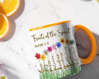 Fruits of the Spirit Floral Artwork Accent Coffee Mug | Christian Mug Gift