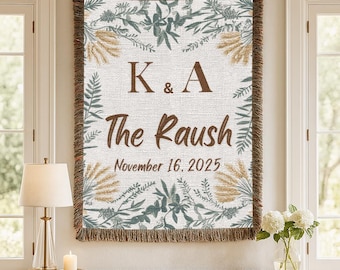 Personalized Woven Wedding Blanket, Couples Keepsake Gift