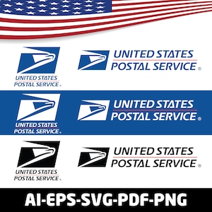 May include: A graphic featuring the United States Postal Service logo in blue and white, with the text "UNITED STATES POSTAL SERVICE." The American flag is in the background. The image also includes file type options: AI-EPS-SVG-PDF-PNG.