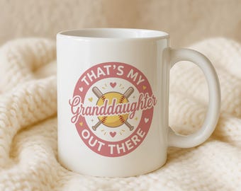 Caneca de beisebol "Essa é a minha neta", presente para avó jogadora de softball, caneca de café para avós orgulhosos e fãs de esportes, copo para bebidas para o dia do jogo da neta, rosa fofo