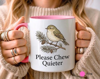 Taza "Por favor, mastica más tranquilo", divertida taza de observación de aves, linda taza de piña de pájaro, taza sarcástica, taza de café novedosa, regalo único para amantes de las aves