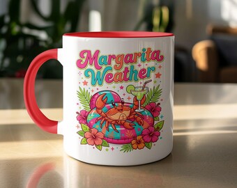 Margarita Weather Mug, Cute Crab Tropical Drink Mug, Summer Vacation Beach Life, Fun Cocktail Lover Gift, Beachy Vibes Holiday Mug