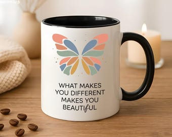 Caneca Borboleta Colorida, Caneca de Café com Frase Inspiradora, Afirmação de Amor Próprio, Presente para Você, Caneca de Chá com Mensagem Positiva, Arte Exclusiva
