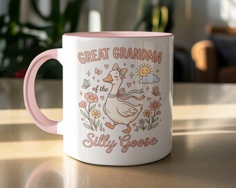 Great Grandma Silly Goose Mug, Cute Goose Floral Design Mug, Grandparent Gift Idea, Charming Animal Coffee Cup, Pastel Nature Drinkware