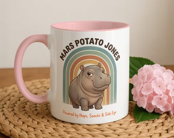 Caneca de Hipopótamo, Mars Potato Jones, Alimentada por Sonecas, Lanches e Olhar de Lado, Caneca Divertida de Animal, Presente Fofo de Hipopótamo, Caneca de Café Exclusiva, Ideia de Presente Inusitada