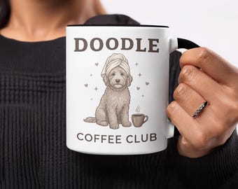 Caneca Doodle Coffee Club, Presente Fofo para Amantes de Cães, Caneca para Mãe de Goldendoodle, Presente para Pai de Labradoodle, Caneca de Café para Dia de Spa com o Cachorro, Presente Aconchegante para Dono de Pet