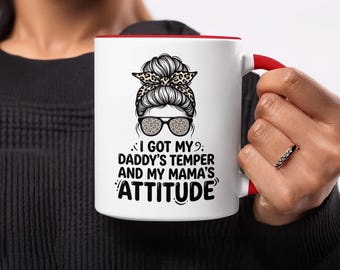 Caneca "Coque Bagunçado", Caneca "O Temperamento do Papai, a Atitude da Mamãe", Presente Divertido para a Mãe, Caneca para Pais Atrevidos, Bandana com Estampa de Leopardo, Dia das Mães, Presente para
