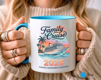 Family Cruise 2026 Mug, Ocean Vacation Ship Drinkware, Making Memories Together Cup, Tropical Paradise Gift, Palm Trees Sunset View Mug