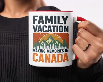 Family Vacation Canada Mug, Making Memories Travel Coffee Cup, Mountain Pine Tree Nature Lover Gift, Retro Outdoor Adventure Tea Mug, Scenic
