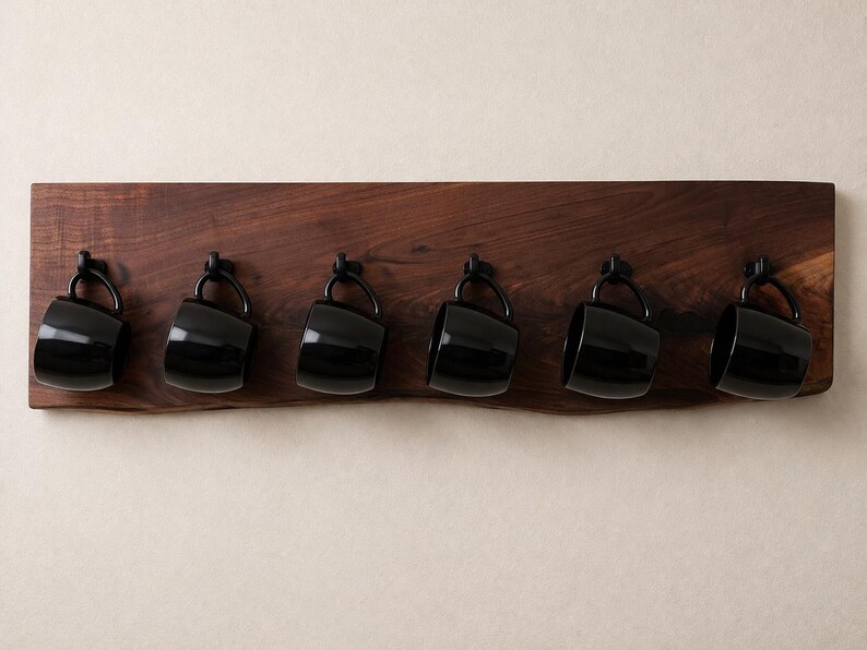 Timber Mug Rack Solid Walnut Live Edge-rustic Wood Mug Rack With Hooks – Wall Mounted ...