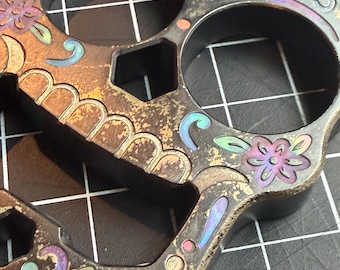 One of a Kind Anodized Titanium Skull Bottle Opener, TKell Deadbolt Hex Driver, Day of the Dead