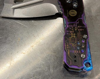 Cyberpunk Anodized Artisan Cutlery Butcherling Titanium Folding Knife — One of a Kind