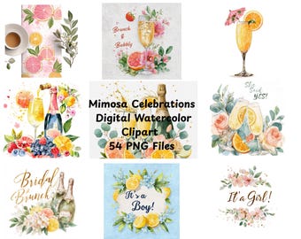 Mimosa Watercolor Clipart – Bridal Brunch & Baby Shower PNGs (Digital Download)