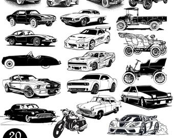 Car Svg Bundle, Retro Car Silhouette Svg Png Jpg Eps, Sports Car Svg, Clipart Stickers Files, Svg For Cricut, Classic Car Vector
