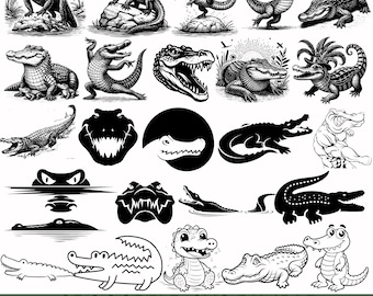 Crocodile SVG Bundle, Alligator Png, Croc Clipart Set, Reptile SVG Designs, Cricut Cut Files Eps