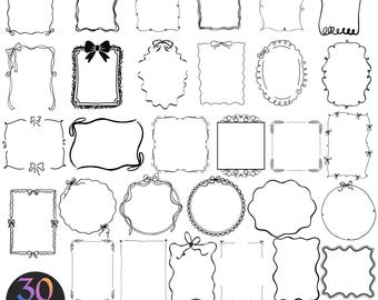 Paquete de marcos dibujados a mano en formato SVG / Bordes decorativos en PNG, JPG, EPS y DXF / Descarga digital de imágenes prediseñadas de pegatinas para álbumes de recortes