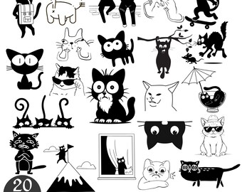 Funny Cat Silhouette SVG Bundle: Grumpy Kitty Clipart (Digital Download)