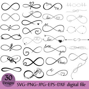 Paquete SVG de Amor Infinito / Imágenes prediseñadas de corazones con líneas / Símbolos minimalistas de infinito / Descarga digital para Cricut y Silhouette