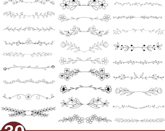 Pacchetto di divisori floreali minimali SVG, bordi con linee botaniche, separatori di fiori disegnati a mano, elementi di design per matrimoni