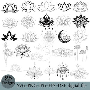 Lotus Flower SVG, Lotus Svg Png Jpg, Lotus Silhouette, Zentangle Lotus Svg, Meditation Clipart, Lotus Cut files, Hinduism Svg, Lotus Clipart