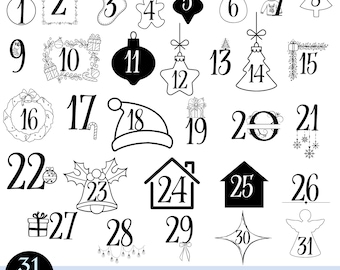 Advent Calendar Numbers SVG Bundle – 31 Christmas Countdown Designs | SVG PNG Jpg Dxf | Holiday Ornaments Cut Files for Cricut & Silhouette