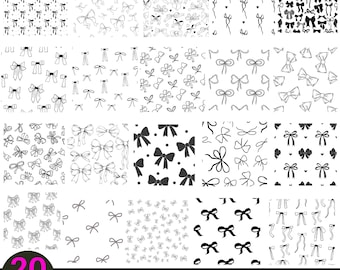 Schleife Musterdesign, Bandmuster-Set, Handgezeichnete Bögen, Digitale Papier Hintergründe, Scrapbook Design