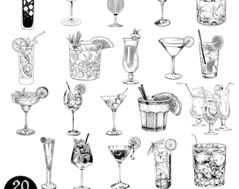 Cocktail Illustrations SVG Bundle, Wedding Cocktails PNG Jpg, Signature Cocktail Clipart, Wedding Drink, Cut Files, Cricut, Drink Outline