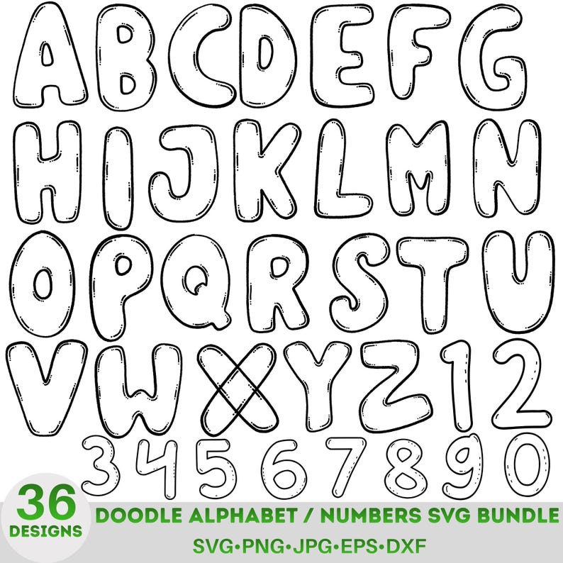 Doodle Alphabet SVG Bundle | Hand Drawn Letters & Numbers | Sketch ABC ...