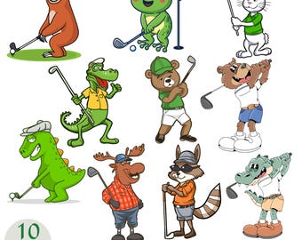 Paquete SVG de animales de golf divertidos / Clipart de golf PNG JPG Eps Dxf / Diseños de animales golfistas lindos / Diseño de camisetas de golf / Descarga digital para amantes del golf