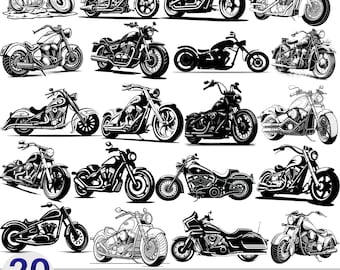 Cruiser Motorcycle SVG Bundle, Chopper Bike Designs, Classic Biker Motorbike Vector Art, Custom Motorcycle Png Set, Digital Download