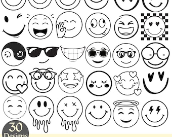 30 Happy Face Svg Bundle, Retro Svg, Smiley Face Svg Png, Groovy Svg Eps Jpg, Smiley Face Emoji Svg, Instant Download