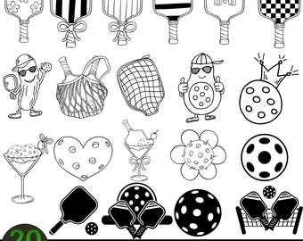 Pickleball SVG Bundle, Doodle Pickleball Clipart, Paddle Ball Illustrationen, Sport SVG-Grafik, SVG Png Jpg Eps Dxf