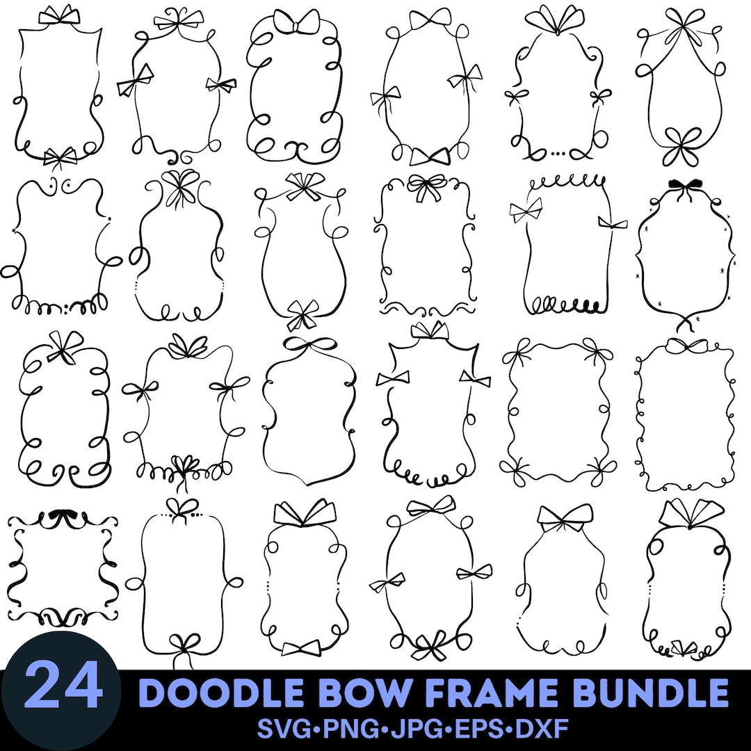 Doodle Bow Frame SVG Bundle, Hand Drawn Bow Frames, Decorative Doodle ...