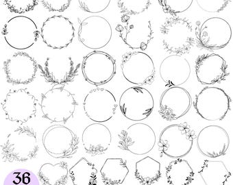 Floral Wreath SVG Bundle: Wedding Frames, Monogram Designs (Digital Download)