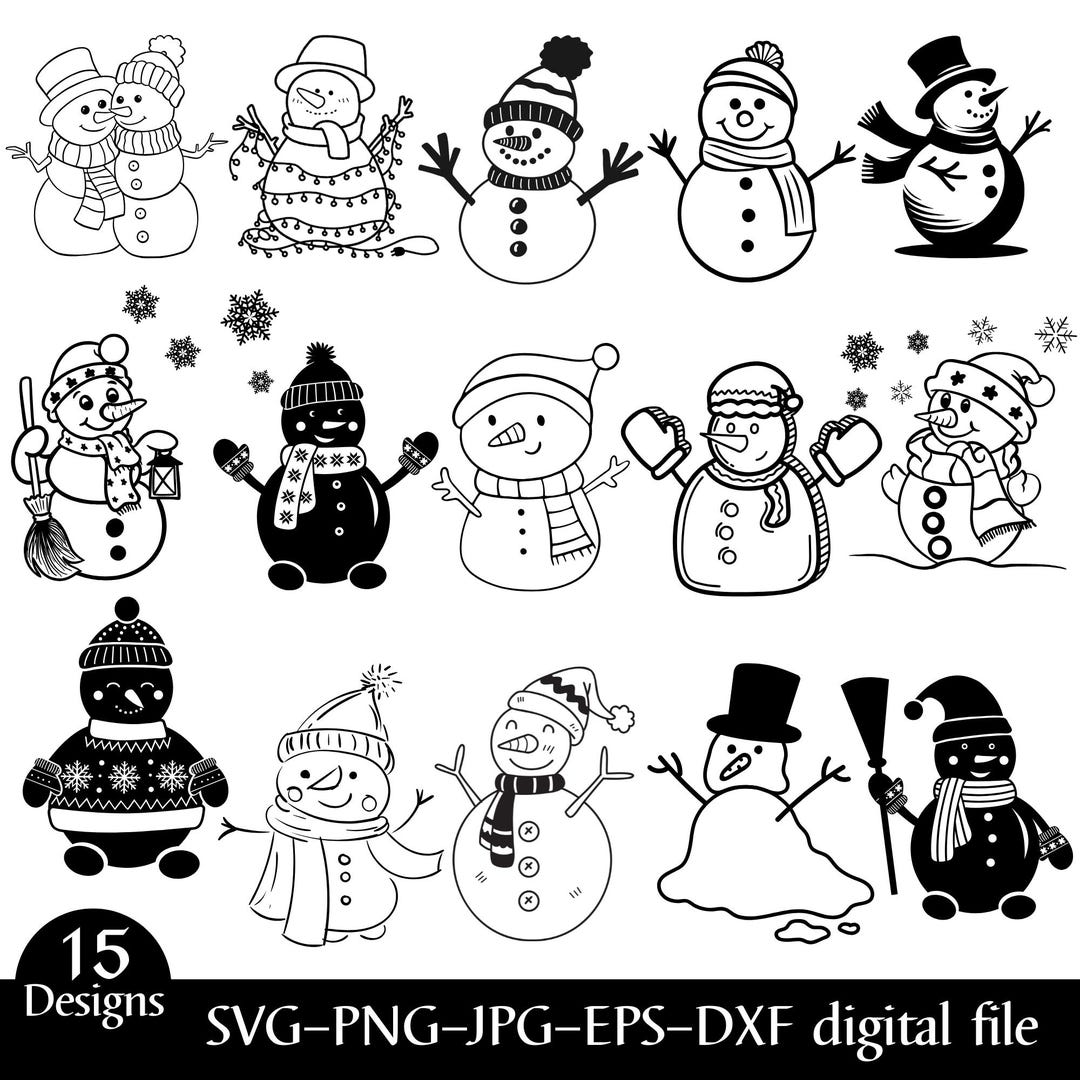 Cute Snowman SVG Bundle | Winter Christmas Snowmen Clipart | Funny ...