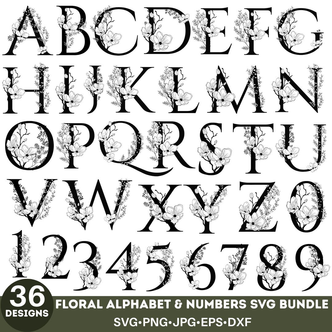 Floral Alphabet Svg Bundle | Botanical Letters & Numbers Clipart ...