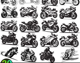 スポーツバイクSVGバンドル、レーシングバイクベクターデザイン、スポーツバイクイラストセット、バイクPNGパック、デジタルダウンロード