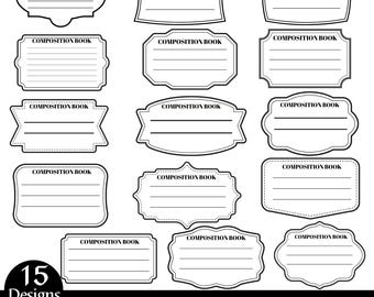 15 Composition Book Labels Bundle, Composition Notebook Labels, Composition Book Svg Png Jpg Eps, Teacher Gift, Notebook Cover Print