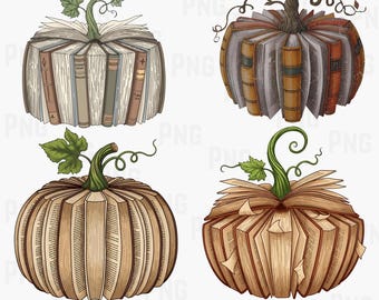 Fall Book Pumpkin PNG Bundle: Retro Halloween Reading (Digital Download)