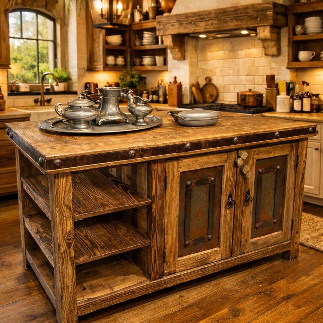 Handcrafted Rustic Solid Wood Kitchen Island | Farmhouse Custom Cabinet ...