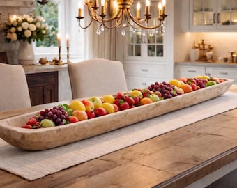39" Extra Long Rustic Dough Bowl Centerpiece | Hand Carved Wooden Farmhouse Tray
