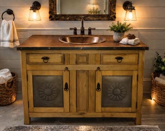 Solid Reclaimed Wood Farmhouse Bathroom Vanity | Handcrafted Rustic Iron Cabinet | Custom Made |48