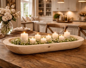 Rustic Wooden Dough Bowls | Farmhouse Centerpiece – Hand Carved Wood Tray – Primitive Farmhouse Decor