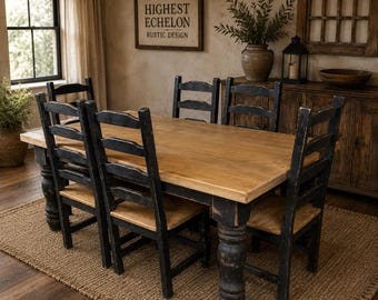 Highest Echelon Rustic Dining Set | Luxury Black-Washed Farmhouse Table & Chairs | Handcrafted Solid Wood Mexican Dining Collection