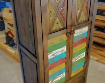 The Pueblo – Handcrafted Solid Wood Colorblock Cabinet | Rustic Farmhouse Storage