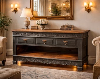 Solid Wood TV Stand | Rustic Farmhouse Media Console 60"