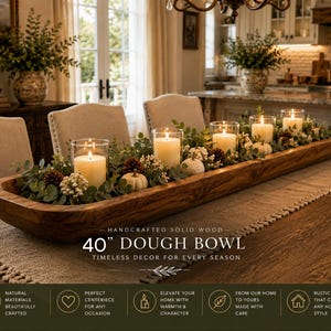 40" Extra Long Dough Bowl, Handcrafted Solid Wood Farmhouse Centerpiece, Wooden Kitchen Island Decor, Rustic Table Tray, Wedding Gift