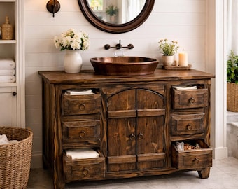 Rustic Hacienda Bathroom Vanity | Solid Wood Farmhouse Cabinet | 42"