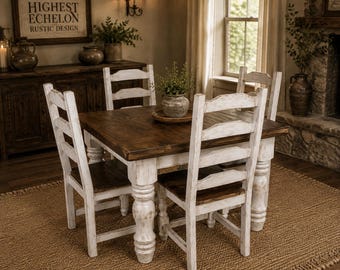 Luxury Rustic Farmhouse 5-Piece Dining Set – Handcrafted Solid Wood Hacienda Dining Collection